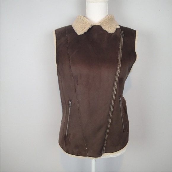 🆕 VELVET BY GRAHAM & SPENCER brown Faux Lamb Fur Vest Jacket Size large - Picture 11 of 14